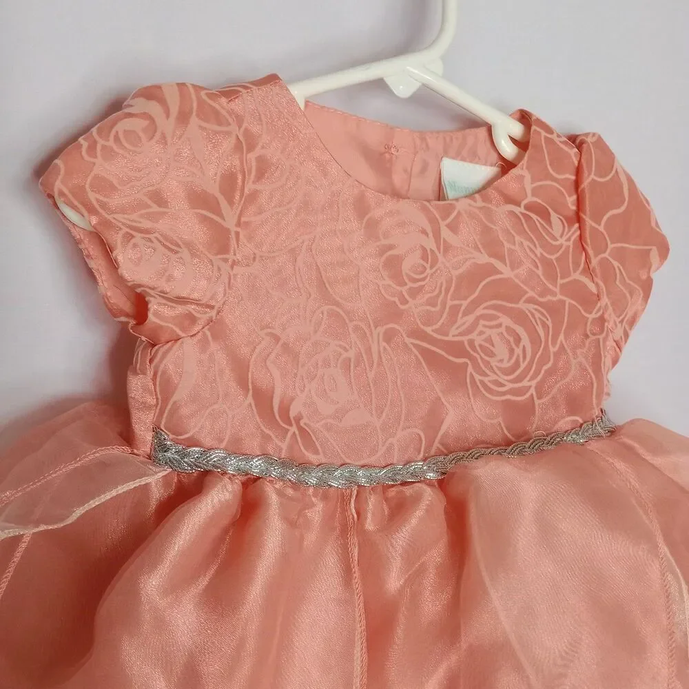 Nannette Baby Tulip Dress Short Slv Tulle Layer Peach Toddler Infant Girls 12 mo